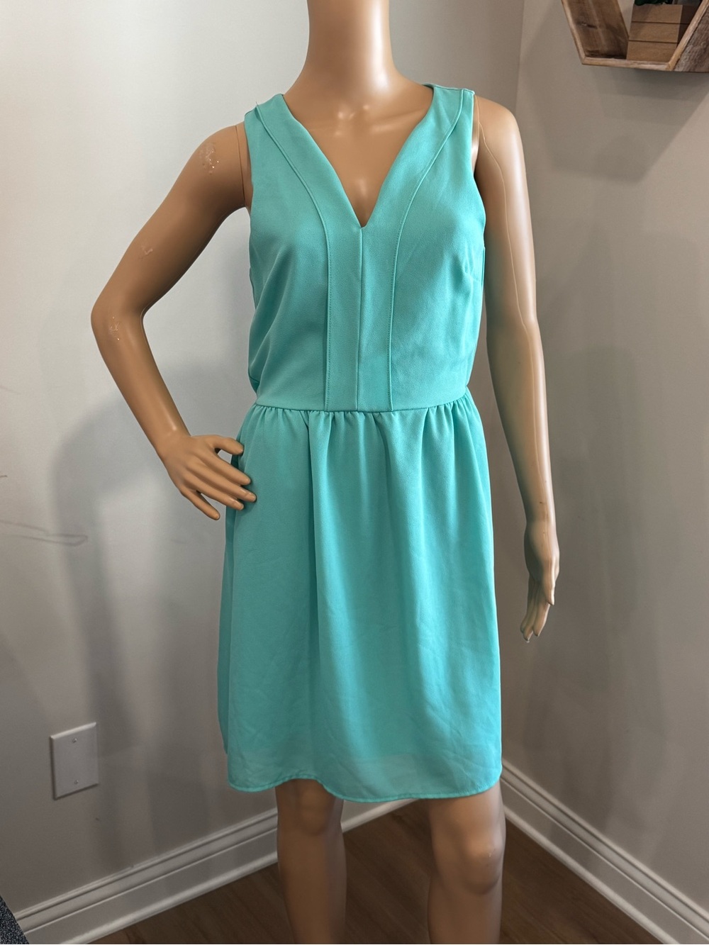 Everly Teal Sleeveless V Neck Fit & Flare Dress Stretch Size M